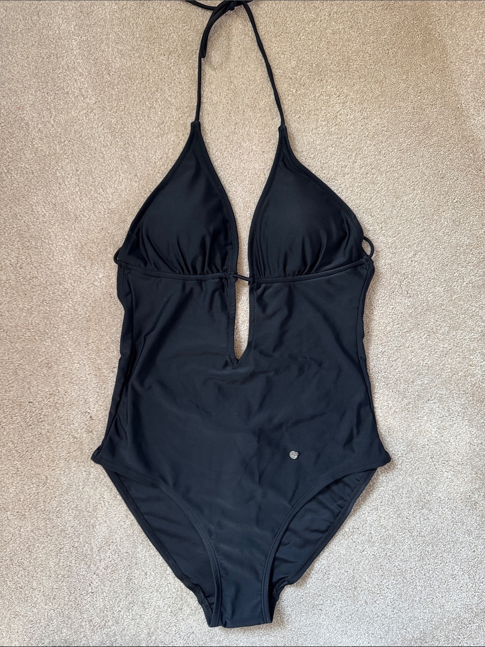 American Eagle Outfitters Black Plunge Halter One-Piece Swimsuit - Picture 1 of 3